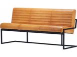 Casa Padrino Panca In Vera Pelle Marrone Chiaro / Nero 200 Cm - Mobili In Vera Pelle