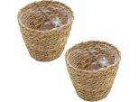 3.06 Cestino In Seagrass Rivestito Di Pellicola - Set Di 2 / Ciascuno Circa 19X16 Cm - Cestini Per Piante Piccole (Medio / 2)