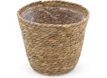 3.06 Cestino In Seagrass Rivestito Di Pellicola - 26 X22 Cm - Cestino Per Piante Naturale Rotondo