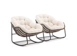 Lvhom Sedia A Dondolo Da Giardino Con Cuscino, 2 Pz. Sedie In Rattan Con Struttura In Acciaio, Sedia A Dondolo Lounge, Poltrona Per Balcone, Bianco Panna