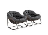 Lvhom Sedia A Dondolo Da Giardino Con Cuscino, 2 Pz. Sedie In Rattan Con Telaio In Acciaio, Sedia A Dondolo Da Salotto, Poltrona Per Balcone, Grigio Scuro