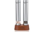Set Macinae Pepe Elettrico Arendo, Macinino Per Spezie In Acciaio Inox, Macinino In Ceramica, In Continuo, Fino A 15 G, Supporto In Legno, Pepe/Sale/Erbe