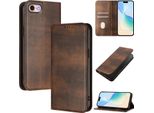 Custodia Per Iphone 6/7/8/SE 2020/Iphone Se 2022, Custodia In Pelle Vintage Con Protezione Rfid, Slot Per Carte, Supporto Marrone