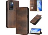 Custodia Per Xiaomi Redmi 10, Custodia In Pelle Vintage Con Protezione Rfid, Slot Per Schede, Supporto Marrone