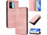 Custodia Per Xiaomi Redmi 12C, Custodia In Pelle Vintage Con Protezione Rfid, Slot Per Schede, Supporto Rosa
