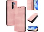 Custodia Per Xiaomi Redmi Note 8 Pro, Custodia In Pelle Vintage Con Protezione Rfid, Slot Per Schede, Supporto Rosa