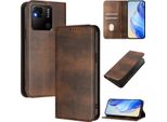 Custodia Per Xiaomi Redmi 10A/Redmi 9C, Custodia In Pelle Vintage Con Protezione Rfid, Slot Per Schede, Supporto Marrone