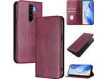 Custodia Per Xiaomi Redmi Note 8 Pro, Custodia In Pelle Vintage Con Protezione Rfid, Slot Per Schede, Supporto Rosso