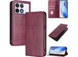 Custodia Per Xiaomi Poco F6 Pro/Redmi K70/K70 Pro, Custodia In Pelle Vintage Con Protezione Rfid, Slot Per Carte, Supporto Rosso