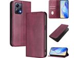 Custodia Per Xiaomi Poco X5/Redmi Note 12 5G, Custodia In Pelle Vintage Con Protezione Rfid, Slot Per Carte, Supporto Rosso