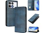 Custodia Per Xiaomi Poco F6 Pro/Redmi K70/K70 Pro, Custodia In Pelle Vintage Con Protezione Rfid, Slot Per Carte, Supporto Blu