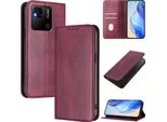Custodia Per Xiaomi Redmi 10A/Redmi 9C, Custodia In Pelle Vintage Con Protezione Rfid, Slot Per Schede, Supporto Rosso