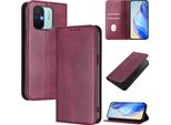 Custodia Per Xiaomi Redmi 12C, Custodia In Pelle Vintage Con Protezione Rfid, Slot Per Schede, Supporto Rosso