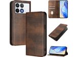 Custodia Per Xiaomi Poco F6 Pro/Redmi K70/K70 Pro, Custodia In Pelle Vintage Con Protezione Rfid, Slot Per Carte, Supporto Marrone