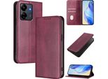 Custodia Per Xiaomi Redmi 13C/Poco C65/Poco M6 5G, Custodia In Pelle Vintage Con Protezione Rfid, Slot Per Schede, Supporto Rosso