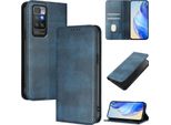 Custodia Per Xiaomi Redmi 10, Custodia In Pelle Vintage Con Protezione Rfid, Slot Per Schede, Supporto Blu