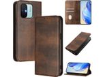 Custodia Per Xiaomi Redmi 12C, Custodia In Pelle Vintage Con Protezione Rfid, Slot Per Schede, Supporto Marrone