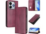 Custodia Per Xiaomi Redmi Note 14 4G, Custodia In Pelle Vintage Con Protezione Rfid, Slot Per Schede, Supporto Rosso