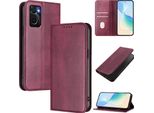 Custodia Per Oppo A36/A76/A96/K10 4G/Realme 9I 4G, Custodia In Pelle Vintage Con Protezione Rfid, Slot Per Schede, Supporto Rosso