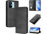 Custodia Per Xiaomi Redmi 12C, Custodia In Pelle Vintage Con Protezione Rfid, Slot Per Schede, Supporto Nero