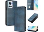 Custodia Per Oneplus 10R/Oneplus Ace, Custodia In Pelle Vintage Con Protezione Rfid, Slot Per Schede, Supporto Blu