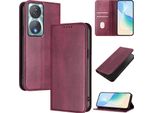 Custodia Per Honor 90 Smart/Honor X7B/Honor X7B 5G, Custodia In Pelle Vintage Con Protezione Rfid, Slot Per Carte, Supporto Rosso