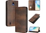 Custodia Per Nokia C01 Plus/Nokia C1 2Nd Edition, Custodia In Pelle Vintage Con Protezione Rfid, Slot Per Schede, Supporto Marrone