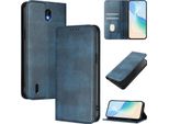 Custodia Per Nokia C01 Plus/Nokia C1 2Nd Edition, Custodia In Pelle Vintage Con Protezione Rfid, Slot Per Schede, Supporto Blu
