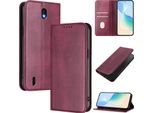 Custodia Per Nokia C01 Plus/Nokia C1 2Nd Edition, Custodia In Pelle Vintage Con Protezione Rfid, Slot Per Schede, Supporto Rosso