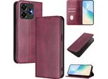 Custodia Per Zte Blade V60 Vita/V60 Design/Nubia V60 Design/Axon 60 Lite, Custodia In Pelle Vintage Con Protezione Rfid, Slot Per Schede, Supporto Rosso