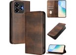 Custodia Per Zte Blade V60 Vita/V60 Design/Nubia V60 Design/Axon 60 Lite, Custodia In Pelle Vintage Con Protezione Rfid, Slot Per Schede, Supporto Marrone