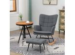 Sedia A Dondolo Aiorber Con Sgabello, Con Braccioli E Schienale Alto, Sedia Per Infermieri In Look Lino, Imbottita, Con Struttura In Legno Di Faggio, 64X89X90 Cm, Grigio