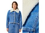 Wrangler Donna, Giacca In Denim Sherpa Jacket, Xs, Blu, Cappotto In Denim, , Giacche In Denim