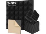 Clanmacy 24 Pezzi Di Schiuma Acustica Tappetini Di Schiuma Acustica Piramide 30 X 30 X 5 Cm Tappetini Di Isolamento Acustico Per Piastrelle Di Schiuma Efficace Nero