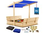 Kotarbau® Sabbiera Con Copertura 120 X 120 Cm Grande Sabbiera In Legno Di Colore Naturale Con Tetto Blu Sabbiera Con Copertura Sabbiera Con Tetto Gioco Da Giardino Per Bambini Impregnato Chiudibile A Chiave Con Panchine