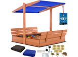 Kotarbau® Sabbiera Con Copertura 120 X 120 Cm Grande Sabbiera In Legno Marrone Con Tetto Blu Sabbiera Con Copertura Sabbiera Con Tetto Gioco Da Giardino Per Bambini Impregnato Chiudibile A Chiave Con Panchine