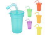 1.04 Set Di 6 Tazze Da Bere Per Bambini Con Coperchio E Cannuccia Flessibile - Ognuna Da Circa 380 Ml - Set Di Tazze Colorate