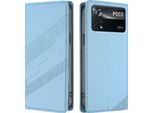 Custodia Per Xiaomi Poco X4 Pro 5G, Custodia A Portafoglio In Finto Cuoio Con Slot Per Carte E Funzione Stand Hellblau