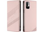 Custodia Per Xiaomi Redmi Note 10 5G/Poco M3 Pro, Custodia A Portafoglio In Finto Cuoio Con Slot Per Schede E Funzione Stand Rosa