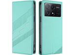 Custodia Per Xiaomi Poco X6 Pro, Custodia A Portafoglio In Finto Cuoio Con Slot Per Carte E Funzione Stand TüRkis