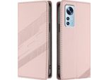 Custodia Per Xiaomi 12/Xiaomi 12X/Xiaomi 12S, Custodia Portafoglio In Finto Cuoio Con Slot Per Schede E Funzione Stand Rosa