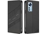 Custodia Per Xiaomi 12/Xiaomi 12X/Xiaomi 12S, Custodia A Portafoglio In Finto Cuoio Con Slot Per Schede E Funzione Stand Schwarz