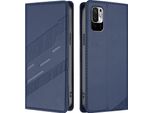 Custodia Per Xiaomi Redmi Note 10 5G/Poco M3 Pro, Custodia A Portafoglio In Finto Cuoio Con Slot Per Carte E Funzione Stand Blau