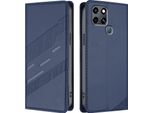 Custodia Per Infinix Smart 6/Smart 6 Plus/Smart 6 Hd, Custodia A Portafoglio In Finto Cuoio Con Slot Per Carte E Funzione Stand Blau