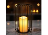 3.12 Lanterne In Metallo Nero Con Candela Led - Circa 22 X Ø 14 Cm - Lanterna Illuminata Con Timer Per Uso Interno Ed Esterno
