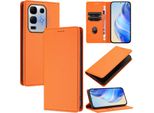 Custodia In Pelle Per Infinix Note 50X, Pelle Litschi, Custodia A Portafoglio Con Slot Per Carte E Supporto Arancione