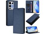 Custodia In Pelle Per Infinix Note 50X, Pelle Litschi, Custodia A Portafoglio Con Slot Per Carte E Supporto Blu