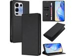 Custodia In Pelle Per Infinix Note 50X, Pelle Litschi, Custodia A Portafoglio Con Slot Per Carte E Supporto Nero