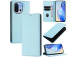 Custodia In Pelle Per Oneplus 13T, Pelle Litschi, Custodia A Portafoglio Con Slot Per Carte E Supporto Blu Chiaro