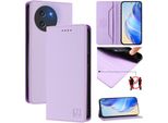 Custodia In Pelle Per Doogee Note 59 / Note 59 Pro, Custodia Flip Con Slot Per Carte, Portafoglio E Supporto Viola